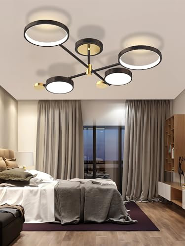 Moderne LED-Deckenleuchte Dimmbare Deckenlüster Semi-Flush Mount Decken Licht mit Fernbedienung Kronleuchter Gold Kronleuchter Schwarz für Wohnzimmer Schlafzimmer Esszimmer Büros (Schwarz, 4 Köpfe)