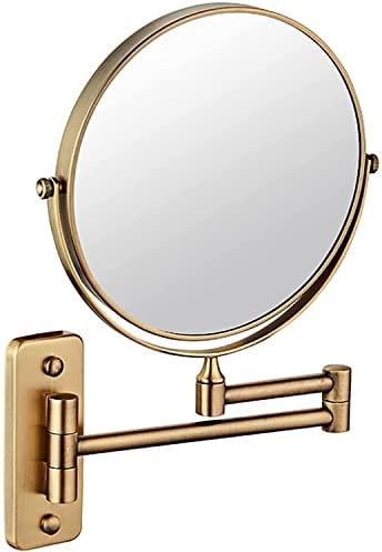 LINLINCD Wall Mounted Makeup Mirror, 20cm Double-Sided Shaving Mirror with Magnification, 360 Degree Rotatable, Extendable Arm Bathroom Makeup Mirror, Gold, 3x (Brown, 3x)