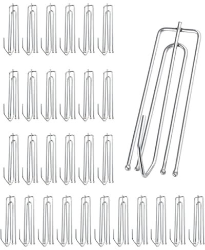 QLEUIFT 30 PCS Ganci per Tende in Acciaio Inox con 4 Denti,Ganci per Tende e Tende Pesanti,Arricciatura a Piega Fissa,Gancio da Tende Metallo