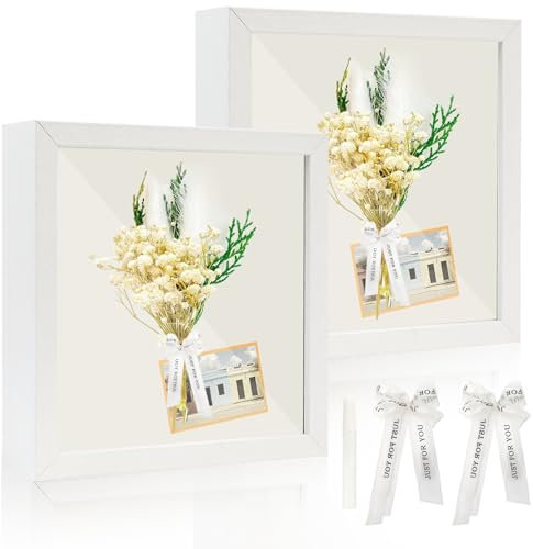 NVGVUP 2 Stück 3D Bilderrahmen zum Befüllen, Tiefer Objektrahmen, Shadow Box Weiß, für Tischplatte und Wand(15x 15 cm)