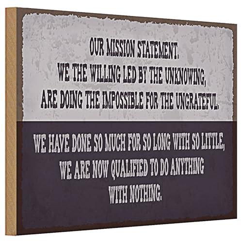 Holzschild mit inspirierendem Zitat | 'Our Mission Statement' in Vintage-Optik | Ideal für Büro und Zuhause | 20 cm x 30 cm