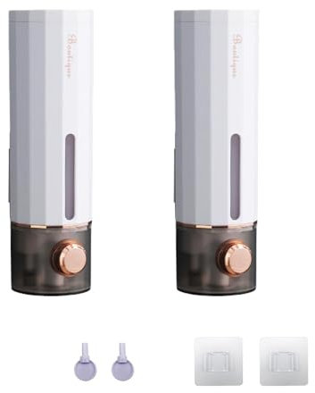 SRJQXH 2 Stück Seifenspender Wandbefestigung - 450ml Seifenspender Dusche Ohne Bohren丨Soap Dispenser mit Transparentem Sichtfenster, Shampoo Spender für Dusche, Duschgelspender