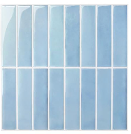 Commomy 3D Fliesenaufkleber Klebefliesen Küche Bad Blau Vinyl Fliesen Selbstklebend Küchenrückwand Metro Wandfliesen Selbstklebend Fliesenfolie (10 Stück, 30.5 x 30.5 cm)