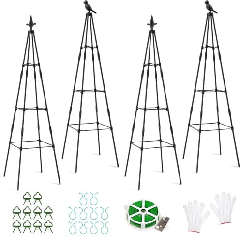 Ytaoeo Rankhilfe Metall für Gartenobelisk,4 Stück Pflanze Obelisk Sets,Robuste Rankhilfe,160cm Verstellbarer höhe Rankhilfe Pflanzenstütze,Rankgitter für Tomaten,Rosen,Gurken