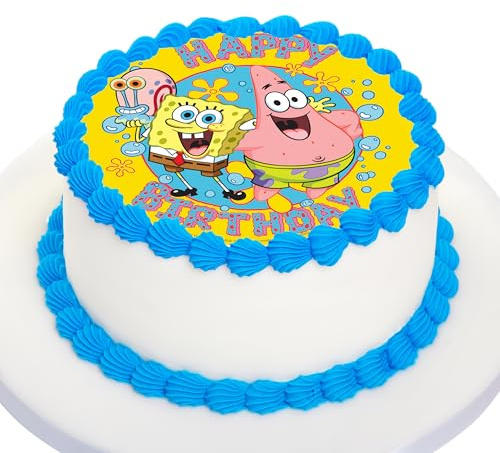 Kardasis Spongebob Tortenaufleger Essbar 20cm Tortendeko Kuchen Deko | Essbarer Spongebob Tortenaufleger 20cm rund Tortendeko für Kuchen, Torten und Geburtstagstorte aus Zuckerpapier