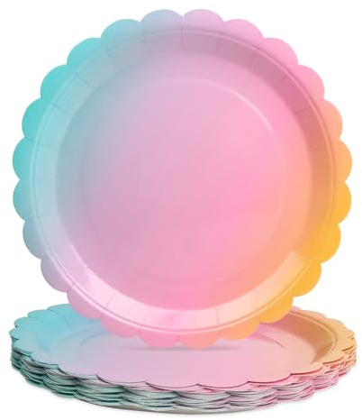 PARTY GO Lot de 16 assiettes en carton ondulé de 18 cm pour dîner et dessert - Parfaites pour les remises de diplômes, les vacances, les mariages, les fêtes d'anniversaire, les décorations de fête