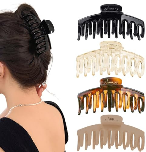 JEYORZY 4 pcs Pinces à Cheveux, Pince a Cheveux Femme Antidérapante, Grosse Pince Cheveux, Grosse Pince Cheveux Femme, Antidérapante Pinces à Cheveux à Double Dents, pour Filles Cheveux épais et Fins