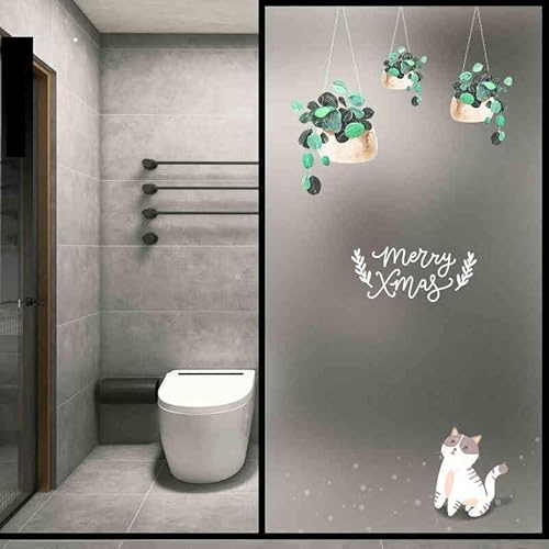 Fensterfolie Blickdicht Grüne Blätter Katze Milchglasfolie Selbstklebend Sichtschutzfolie Fenster Klebefolie Fenster Sichtschutz Fensterfolie Milchglas Bad Fensterfolien 40x120cm/1 Pcs