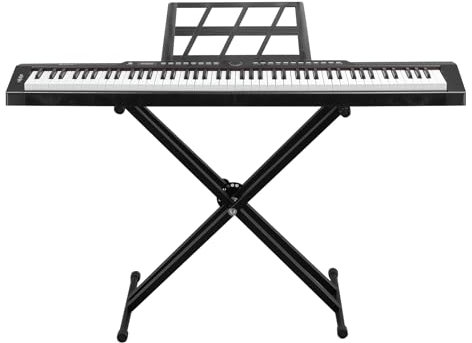 Bonnlo Clavier Numérique 88 Touches avec Support de Taille Standard avec MIDI Bluetooth, Clavier Électrique Semi-Lesté Compact et Portable pour Débutants, pour Amateurs de Piano, Noir