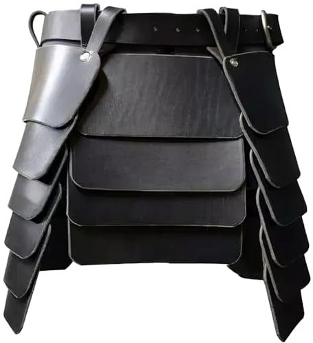 CALFOVERA Retro Dreieckiger Oberschenkelschutz Mittelalterlicher Wikinger Breiter Taillengürtel Rüstung Rock PU Leder Söldner Ritter Rock Mit Breitem Für LARP Cosplay Kostüm Make Up Party (Schwarz)