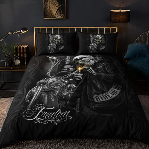 Qiwagu Bettwäsche 135x200 Punk, Dämonen-Magie-Motorrad Bettwäsche-Sets aus Weiche Atmungsaktiv Microfaser, Bügelfrei Wendebettwäsche Bettbezug 135 x 200 und Kissenbezug 80x80 cm für Einzelbett, Z07