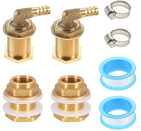 Regentonnendurchführung Messing 3/4 Zoll Tankverschraubung Set | 2 Stück,3/4 AG auf 1/2 IG,Messing,Schlauchtülle,Schlauchklemme,Edelstahl 304,Gummidichtung,Wasserstop