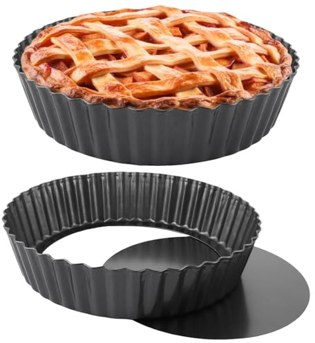 LOPYXBR 2 Stück Tarteform mit Hebeboden Set, 24x5 cm Antihaft Quicheform, Tarte Form Rund, Quiche Backform mit Hebeboden, Tortenbodenform für Tarte, Quiche, Pie