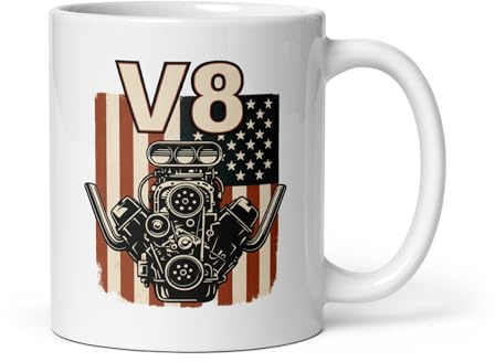 V8 Tasse Auto Geschenk V8 Motor Motiv USA Design Retro Becher für Männer Oldtimer Fans American Muscle Car Liebhaber