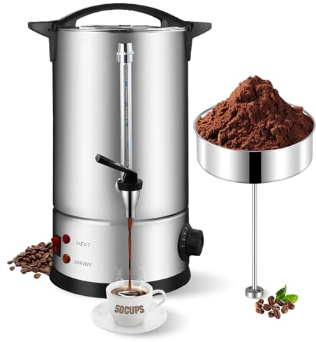 Bostar Kaffeemaschine mit Rundfilter 8L, 50 Tassen Edelstahl Filterkaffeemaschinen Kaffee Maschine Brüh- & Warmhaltefunktion mit Intelligente Temperaturregelung/Füllstandsanzeige für Büro Partys Tee