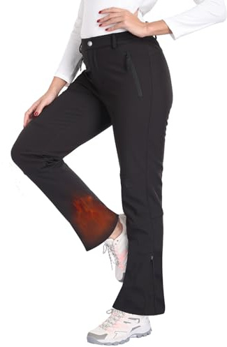 Zalify Damen-Skihose, wasserdicht, mit Fleece gefüttert, isoliert, Softshellhose, warme Hose für Winter, Wandern, Outdoor, Schwarz, Größe 4XL