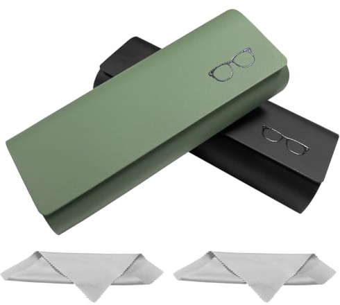 Lot de 2 Étui à Lunettes Rigide, Portable Etui Lunette en Cuir PU, Boîte à Lunettes avec Chiffon en Microfibre Pour Homme et Femme