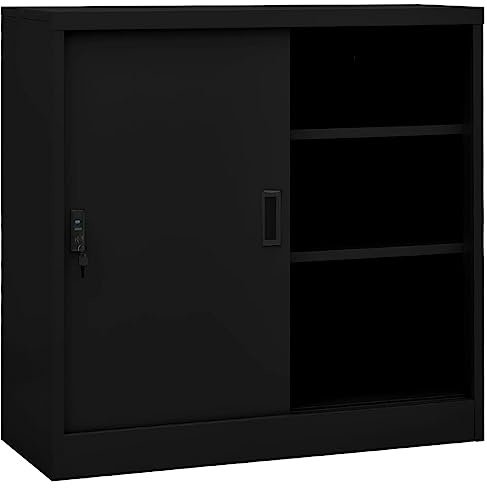Genérico Armario de Oficina con Puerta corredera Acero Negro 90x40x90cm,Mobiliario,Armarios y Almacenamiento,Taquillas y armarios de almacenamiento-335952