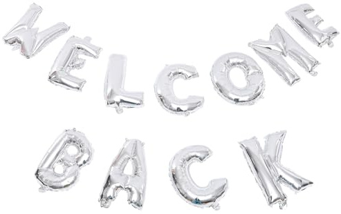 Sewroro Willkommens Folienballons Satz Silber Buchstaben Dekoration für Schule und Party Wiederverwendbare Schul und Kindergarten Deko