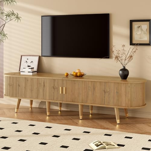 BTM TV-Schrank mit Schiebetüren, TV-Möbel, TV-Ständer, niedrigerer Fernsehschrank, TV-Halterung. Einzigartiges Design.