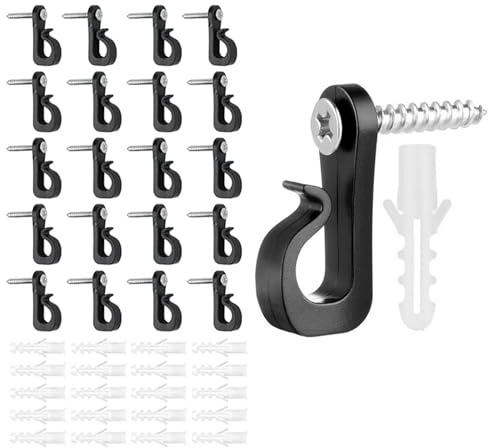 KTGUK Q-Hanger Screw in Hooks,20 Pack Black Fence Hooks for Outdoor Lights, Sturdy and Durable Outdoor Hook with Safety Buckle,for Hanging Plants,Birdcage,String Lights, Wind Chimes,Christmas Decor