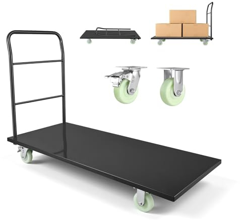 VEVOR 2000 LBS Heavy Duty Platform Truck, Upgraded Version with Larger Deck (60 x 28), Industrial Steel Flatbed Cart with Swivel Wheels, Push Cart Dolly for Warehouse/Garage/Moving/Garden