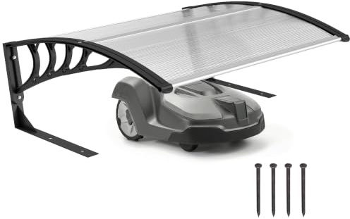 Outsunny Garage per Robot Tagliaerba in Alluminio 100x81x43 cm Bianco | Copertura Robot Tagliaerba in PC, Protezione Pioggia, Neve, Raggi UV 30+