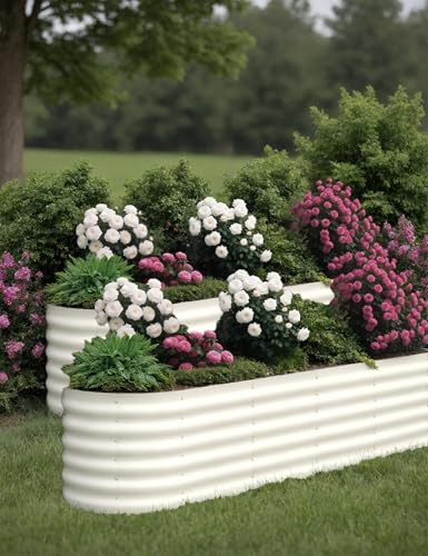 Hochbeet Metall 2er Set 240x60x45 cm, Oval Verzinktes Gartenbeet Mit Offenem Boden, Pflanzbeet Wetterfest & Rostfrei, Gemüsebeet Für Blumen Kräuter Terrasse Balkon, Beige