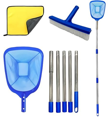 Kit di pulizia per piscina | con pulitore con asta,Kit Skimmer Per Piscina Con Rete Per Foglie | per modelli interrati e fuori terra, vasche idromassaggio, spa, scale, angoli, detriti, foglie