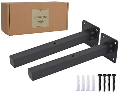 Industrial Black Floating Shelf Brackets Retro Wall Mounted Shelf Supports Includes Screws & Wall Anchorsby AddGrace (6 Inch, Square)