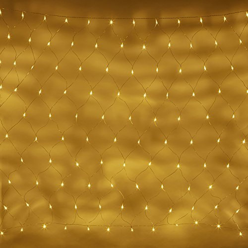 Lights4fun 4x 140er LED Lichternetz warmweiß 2m x 1,5m batteriebetrieben koppelbar Timer transparentes Kabel