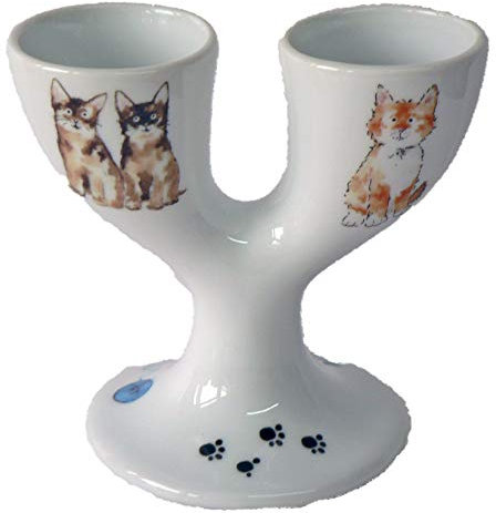 Double Egg Cup with Cute Cats and Kittens Design