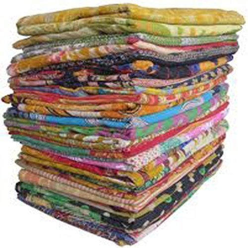 Shubhlaxmifashion Kantha-Steppdecken, Vintage-Baumwoll-Bettdecke, Überwurf, alte Sari, verschiedene Flicken, hergestellt in Rallye-Optik, 132 x 203 cm, Doppelgröße