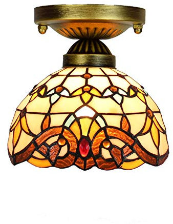Blivuself Tiffany Ceiling Fixture Lamp 8 Inch Tiffany Stained Glass Aisle Corridor Balcony Yellow Baroque Light Small Ceiling Light