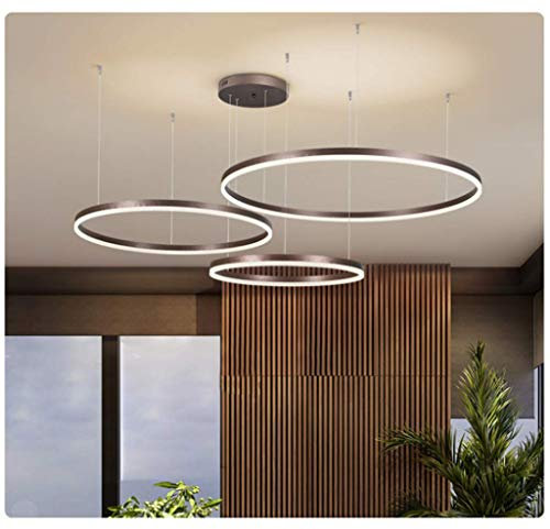 LED Pendelleuchte Esstischlampe Pendellampe Wohnzimmerlampe Dimmbar Mit Fernbedienung Hängelampe Modern Kronleuchter Rund Ring Leuchten Aluminium Acryl Deckenleuchte 108W Braun 3laps 60+80+100cm