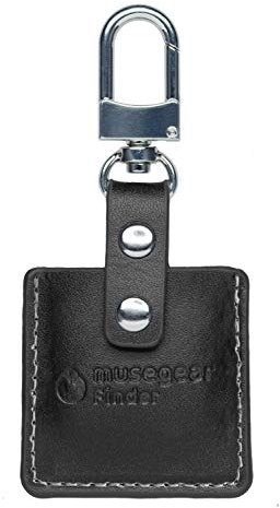 musegear Schlüsselfinder mit Bluetooth App aus Deutschland in schwarzer Leder-Tasche I Finder weiß I Für iOS & Android I Schlüssel Finden