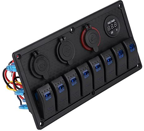 12V 24V 8 Gang Interruttore a bilanciere Barca per auto Impermeabile LED Interruttore a bilanciere Pannello di controllo Doppio voltmetro USB Accendisigari,Interni automobilistici