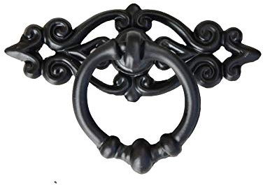 Antique Cabinet Door Drawers Cupboard Ring Pull Handle Retro Knob, Black, Pack of 4