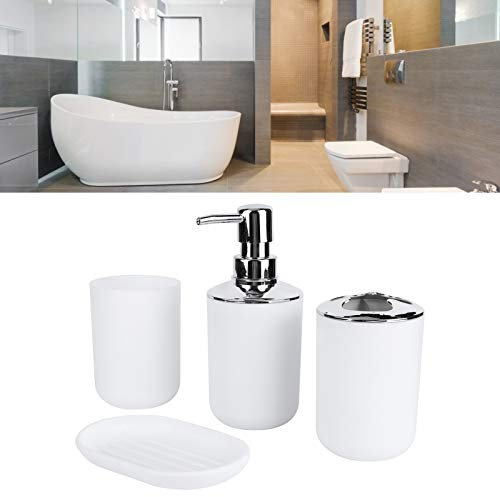Garosa 4 Piece White Ceramic Bathroom Accessory Set - Includes Lotion Bottle, Storage Cup, Washing Cup, Soap Box & Dispenser
