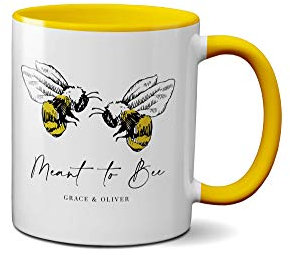Personalised Meant to Bee Mug - Cute Artistic Bumble Bee Novelty Gift Idea Tea Coffee Novelty Heavy Duty Handle Dino Coated Dishwasher/Microwave Safe Sublimation Ceramic (Yellow Handle)
