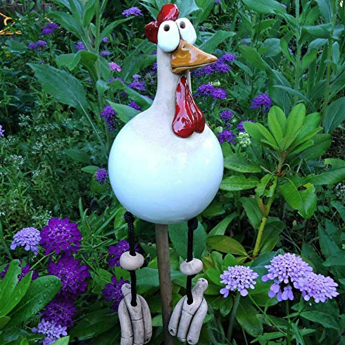 Keramik Huhn Gartendeko, Tierfigur Gartenstecker Handarbeit Ornament, Gartenstatue Dekorative Henne, Gartenfigur Dekoration