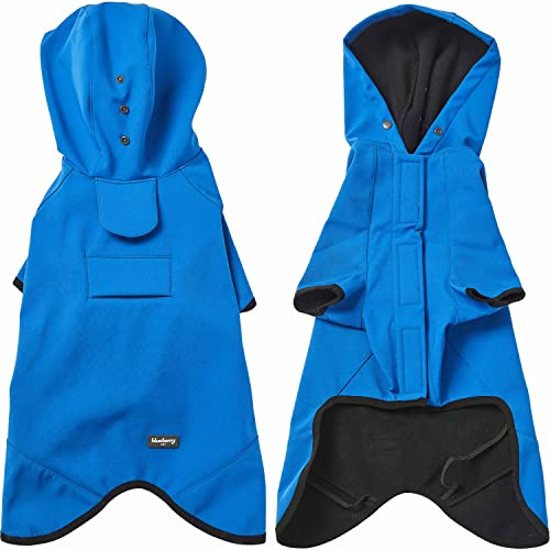 Blueberry Pet 12 Waterproof Dog Softshell Jacket, Hooded Raincoat and Windbreaker with Leash & Harness Hole, Dazzling Blue, Outdoor Rain Gear for Dogs