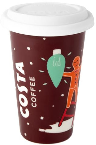 Kimm & Miller Costa Coffee Reusable Cup - Festive Ceramic Travel Mug with Lid - Costa Coffee Gifts for Coffee Lovers