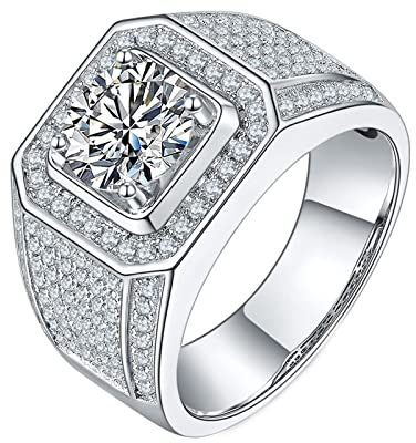 BCughia Ring Schmuck Egirl, Ringe Männer Vintage Weiß Runde Brillante Form Moissanit Sterlingsilber Halo-Design Jubiläum Ringe Herren Größe 65(20.7)