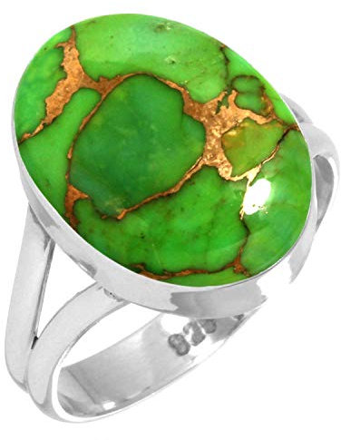 Jeweloporium 925 Silber Ringe für Frauen Größe 70(22.3) Kupfergrünes Türkis Edelstein Solitär Silber Ringe Neujahr Geschenk Kostüm Schmuck