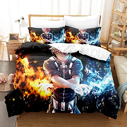 My Hero Academia Todoroki Shoto Anime Bettwäsche-Sets Cartoon 3D-gedrucktes Polyestergewebe 1 Bettbezug + 1/2 Kissenbezüge (keine Bettdecke)