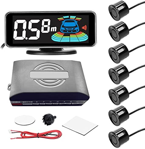 GoolRC Sensore di parcheggio per auto, sistema radar retromarcia posteriore con 8 sensori, rilevamento della distanza + display LCD + segnalazione acustica, nero