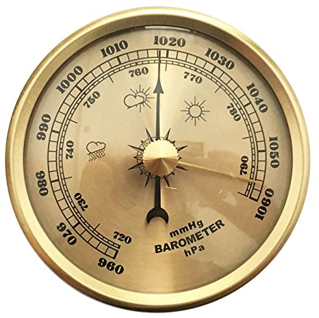 POKHDYE Barometer für zu Hause Barometer Zifferblatt Barometer 70 mm Durchmesser Wandbehang Barometer Outdoor Angeln Barometer 1060 hPa Goldfarbe Rundes Zifferblatt Luftwetterstation,Golden