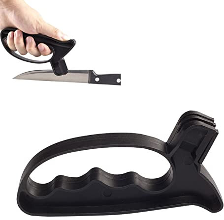 Afiladores,Afilador de Cuchillos Profesional Manual,Afilador Cuchillos Profesional,Para amolado basto,Amolado fino,Afilado y desbarbado de cuchillos y tijeras (negro)