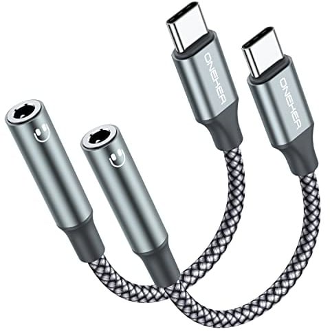 OneKer USB Type C to 3.5mm Headphone Jack Adapter, (2-Pack) USB C to Aux Female Audio Dongle Cable Cord Compatible with iPhone 17/16 Pro/15 Plus/15 Pro Max,iPad Pro,MacBook,Samsung Galaxy S26 S25 S24